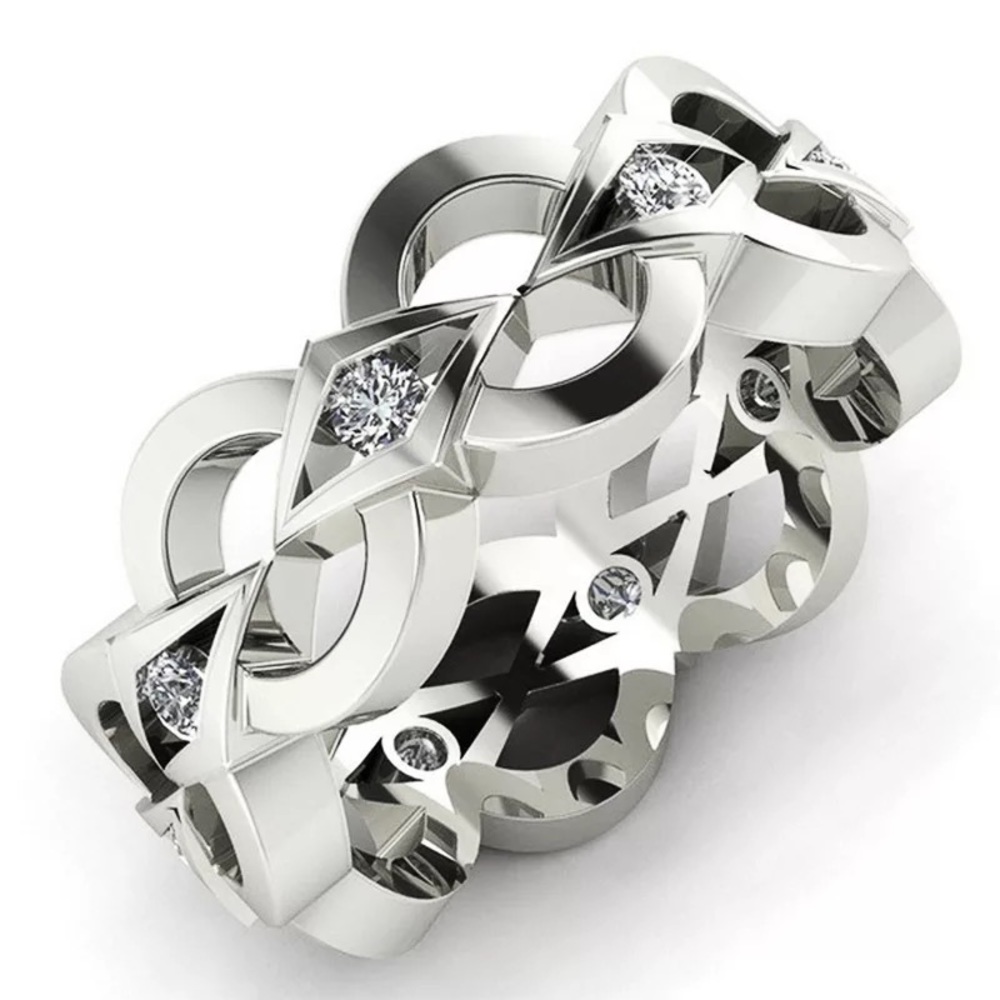 New Unisex 925 Silver Luxury Diamond Ring - Picture 2 of 3